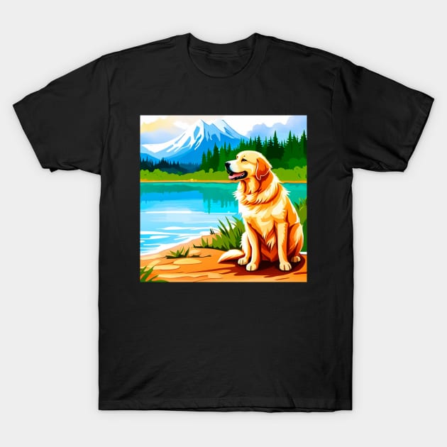 Golden Retriever At Lake T-Shirt by KayBeeTees